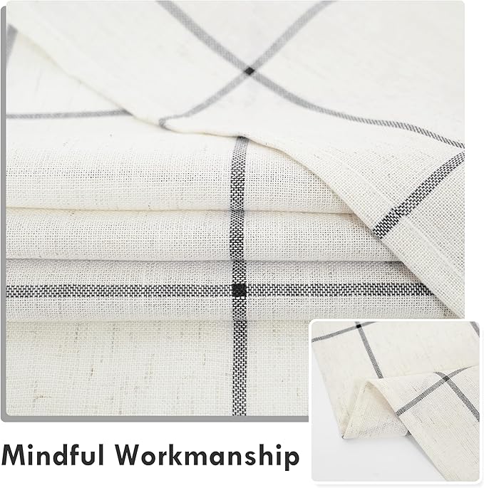 DriftAway Kitchen Curtains Striped Tier Linen Short Curtains Windowpane Plaid - Image 5