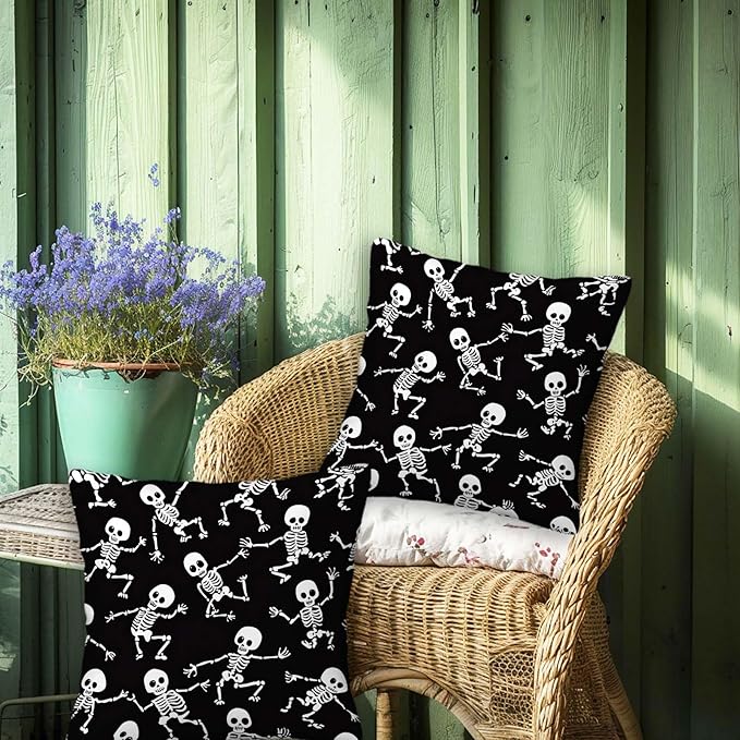 Skeleton Throw Pillow Cover 18x18 Set of 2, Halloween Skull Cushion Case - Image 4