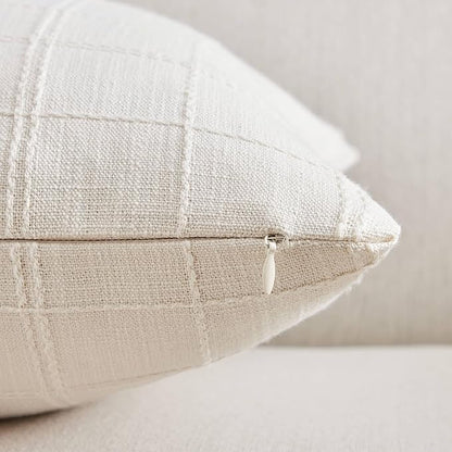 ZeeMart Linen Checked Throw Pillow Covers Set of 2, 18x18 Inch Allover Grid - Image 2