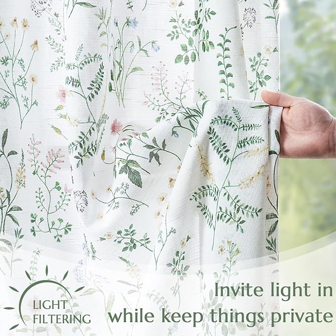 JINCHAN Linen Kitchen Curtain Floral Printed Tier Curtain 36 Inch Farmhouse - Image 4