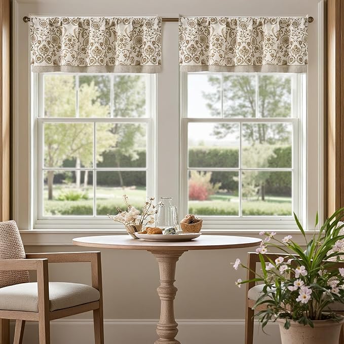jinchan Linen Valance Kitchen Curtain Pack of 2 Double Layer 18 Inch - Image 2