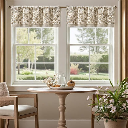 jinchan Linen Valance Kitchen Curtain Pack of 2 Double Layer 18 Inch - Image 2