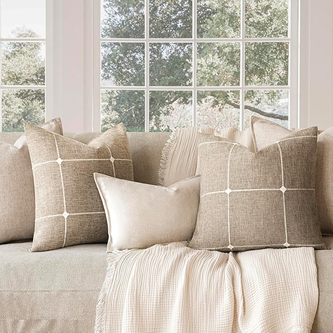 Foindtower Pack of 2 Decorative Faux Linen Jacquard Check Throw Pillow Covers - Image 7
