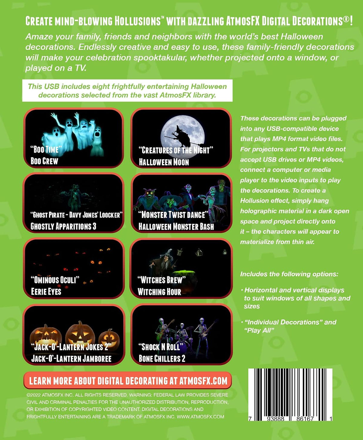 AtmosFX® Halloween Hollusion Digital Decoration on USB Includes 8 Atmosfx Video Effects for Hallloween