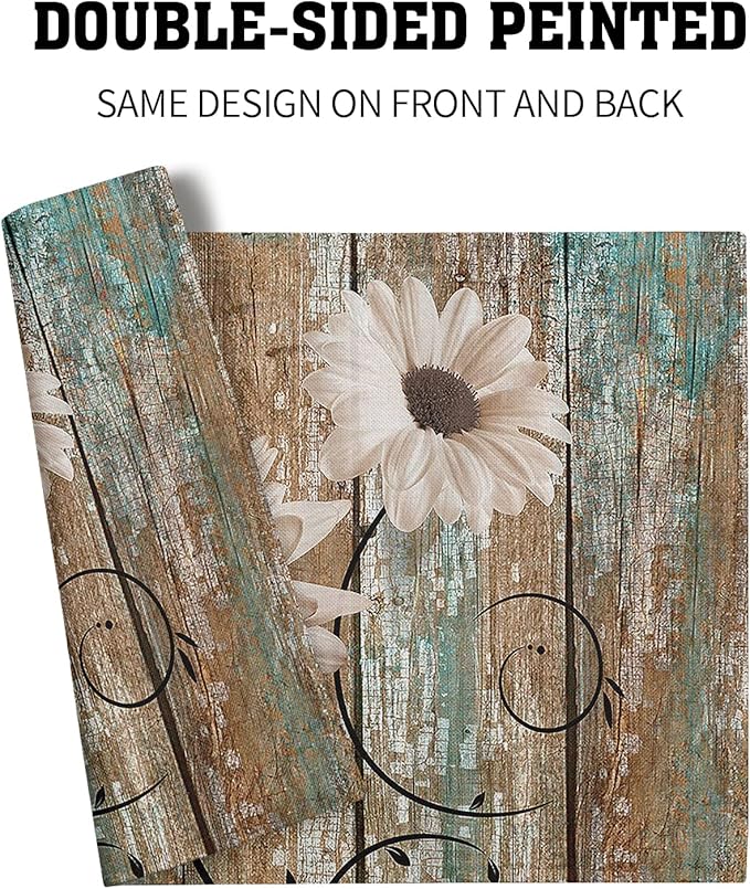 Giwawa Rustic Daisy Board Placemats- White Sunflowers on Vintage Wood Plank - Image 5
