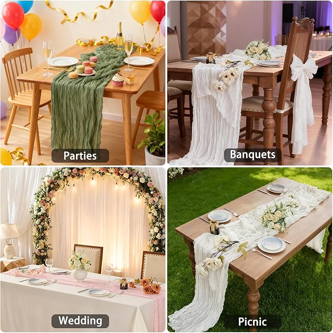 BALCONY & FALCON 2 Pack Beige Cheesecloth Table Runner 10FT 120 Inch Rustic & - Image 7
