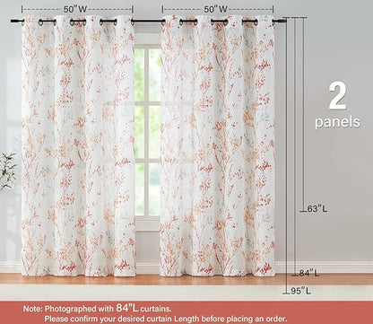 Treatmentex Tree Print Semi-Sheer Curtains 63inch Length White Red Orange - Image 6