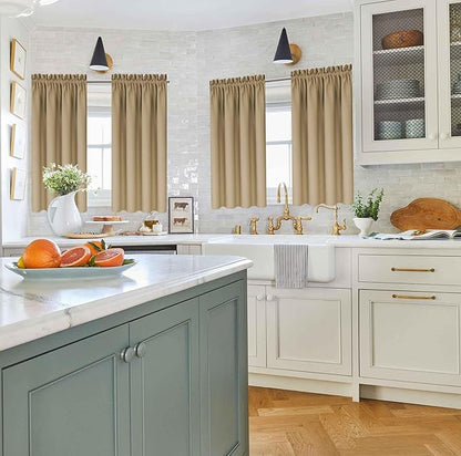 Khaki Kitchen Curtains for Windows 2 Panels Set Short Window Curtains Privacy - Image 2