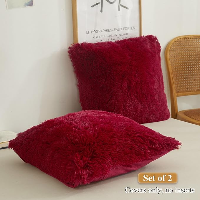 XeGe Faux Fur Throw Pillow Covers, Luxury Fluffy Plush Pillow Shams, Shaggy - Image 2