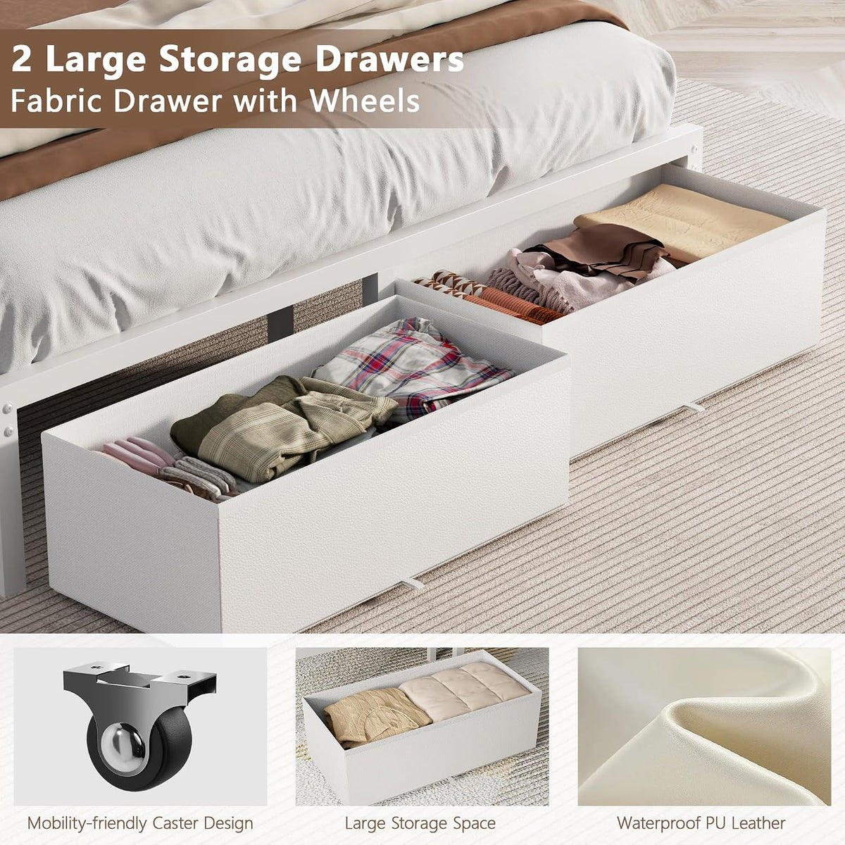 furnulem white full size bed frame with pu showing dimensions