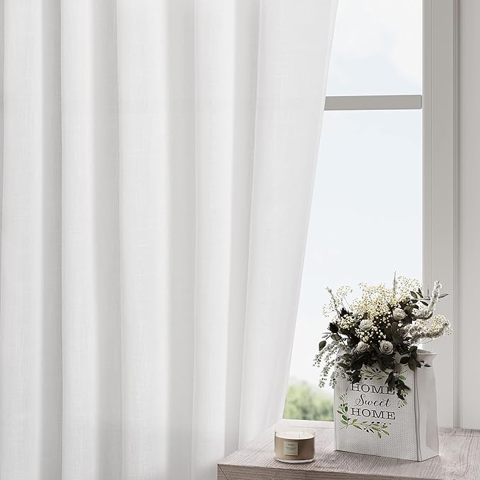 Nanspring White Linen Curtains 168 Inches Long Back Tab Extra Long Curtains - Image 3