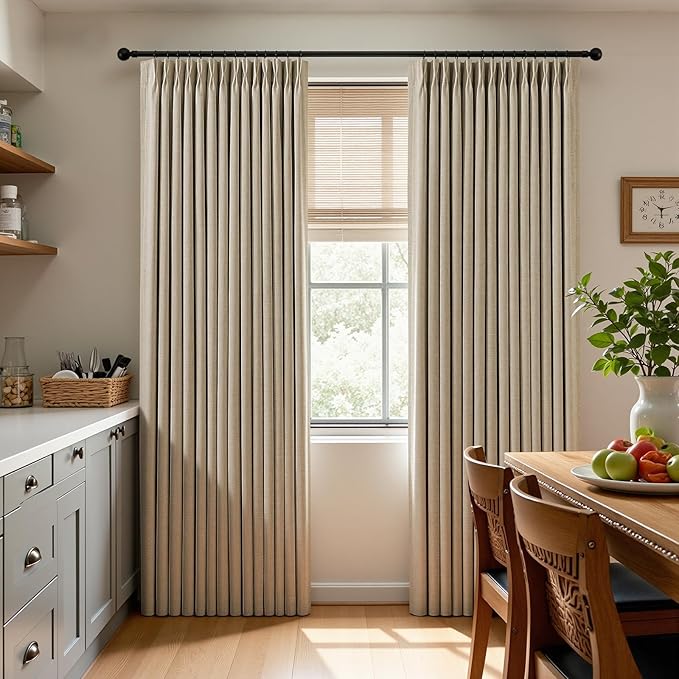 IVAPUPU Sand Pinch Pleated Full Blackout Linen Curtains - Image 4
