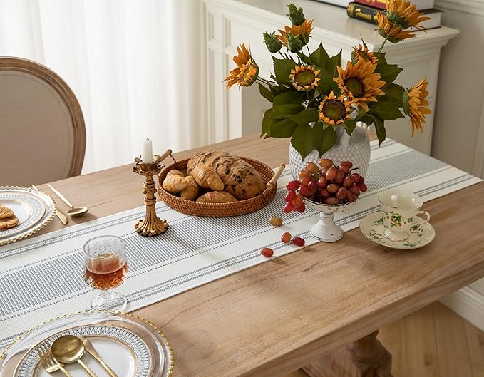Caflife Boho Table Runner Grey Stripe - Image 3