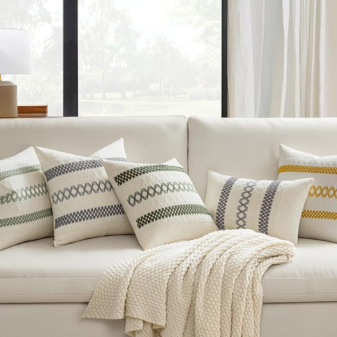 MIULEE Set of 2 Gray Boho Decorative Pillow Covers 20x20 Inch Farmhouse Rustic - Image 2