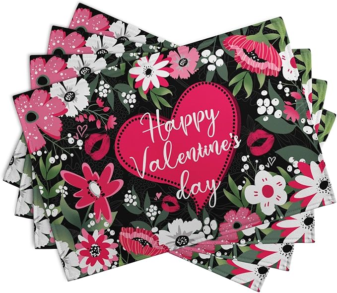 Happy Valentine's Day Placemats Set of 4 Valentine Flowers Love Heart Place - Image 2