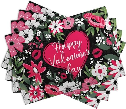 Happy Valentine's Day Placemats Set of 4 Valentine Flowers Love Heart Place - Image 2