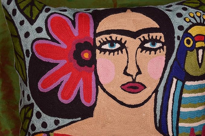 Frida Inspired Throw Pillow Cover Mexican Art Pillowcase Bella Senorita Hand - Image 8