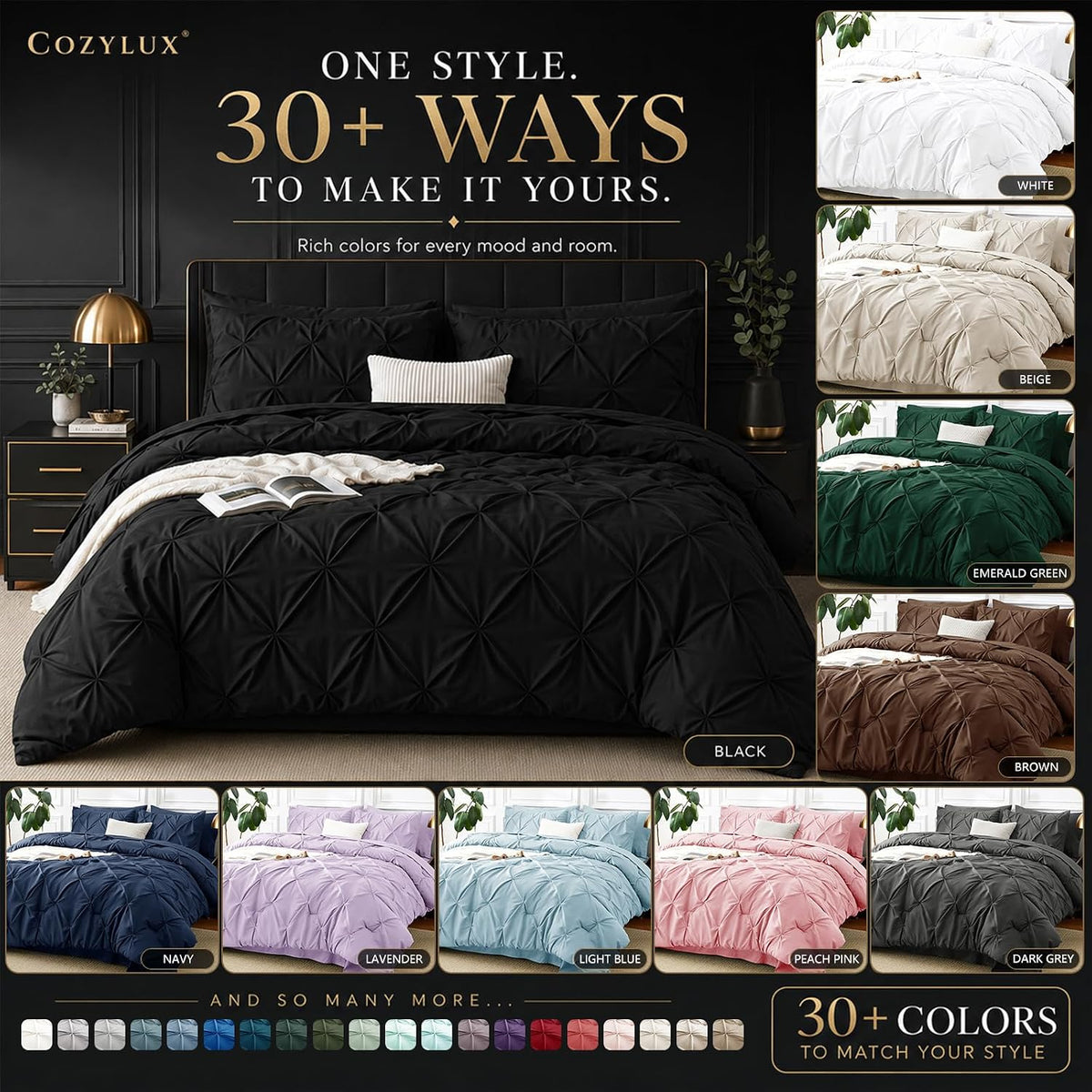 cozylux full size comforter sets black, 7 pieces on a desk or shelf