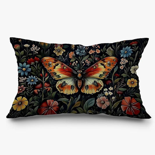 Vintage Moody Floral Butterfly Pillow Covers 12x20, Dark Academia Room Decor by Exqcom