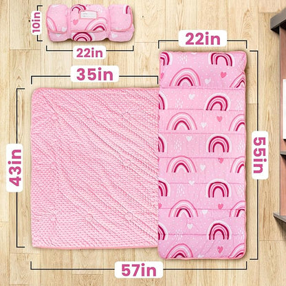 Toddler Nap Mat with Pillow and Minky Blanket, Large 55"x35" Sleeping Bag - Image 2