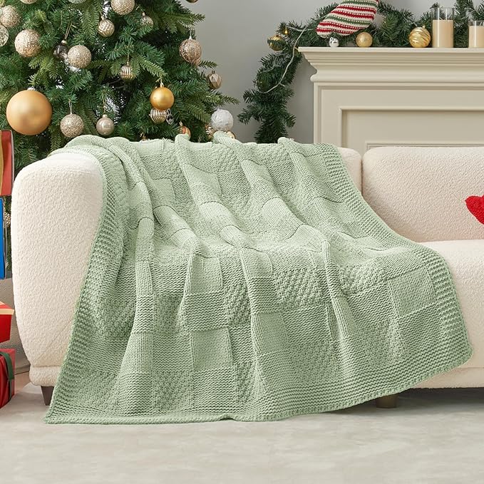 Amélie Home Checkered Chenille Knit Throw Blanket - Image 2