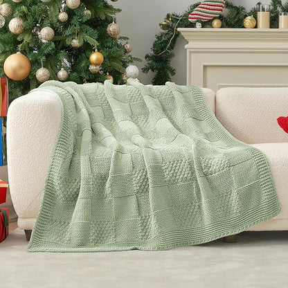 Amélie Home Checkered Chenille Knit Throw Blanket - Image 2