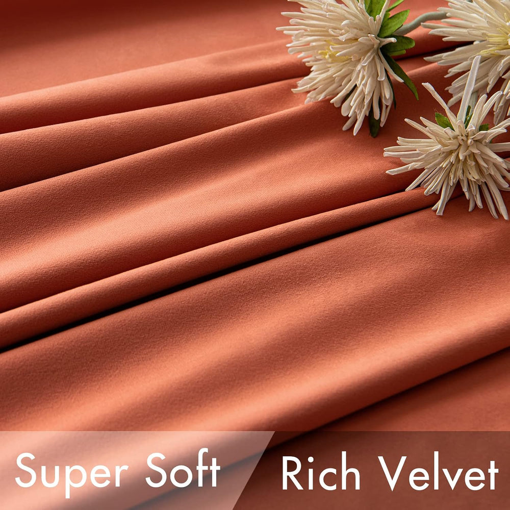 MIULEE Velvet Curtains 52x84 inches 2 Panels Burnt Orange Blackout Curtains