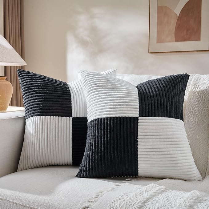 Fancy Homi Set of 2 Black White Euro Decorative Throw Pillow Covers 26x26 Inch by Fancy+Homi