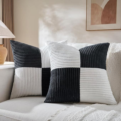 Fancy Homi Set of 2 Black White Euro Decorative Throw Pillow Covers 26x26 Inch by Fancy+Homi