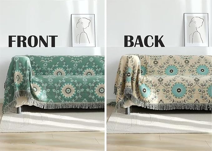 MSGKV Green Boho Throw Blanket for Bed Couch, 100% Cotton Mexican Picnic - Image 5