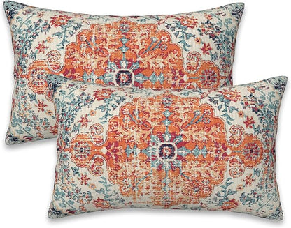 Throw Pillow Covers Boho Orange Pillow Covers 20x12 Inch Set of 2 Rug Boho by Naqiuli