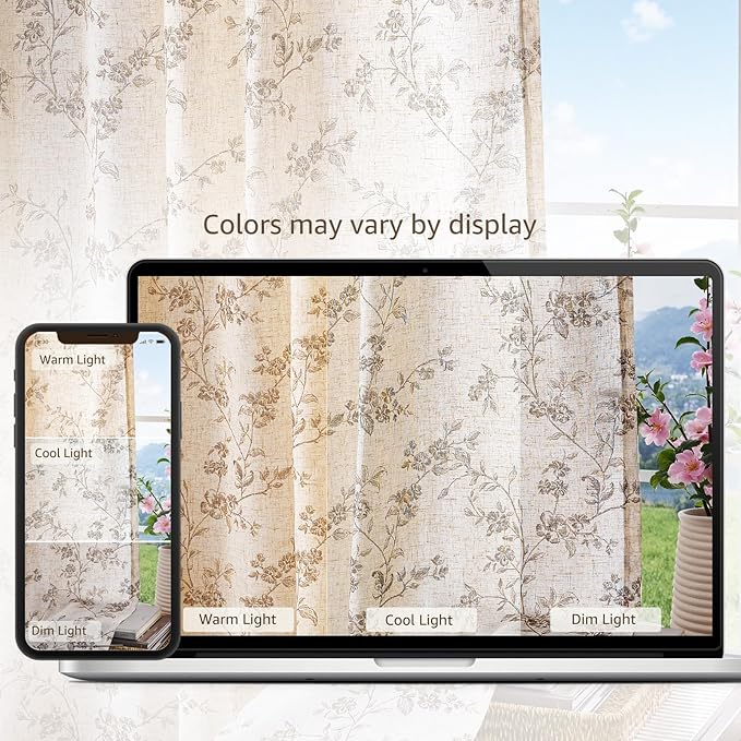 jinchan Floral Kitchen Curtains 54 Inch Linen Tier Curtains Farmhouse Cafe Half - Image 9