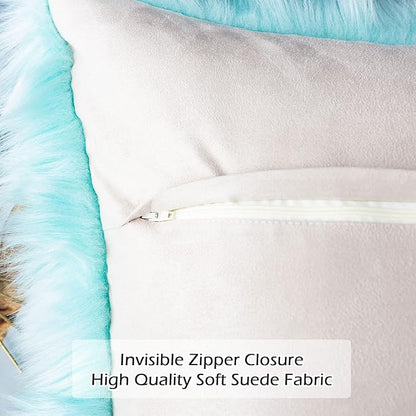 LIGICKY Set of 2 Decorative Teal Fluffy Lumbar Soft Turquoise Faux Fur Throw - Image 6