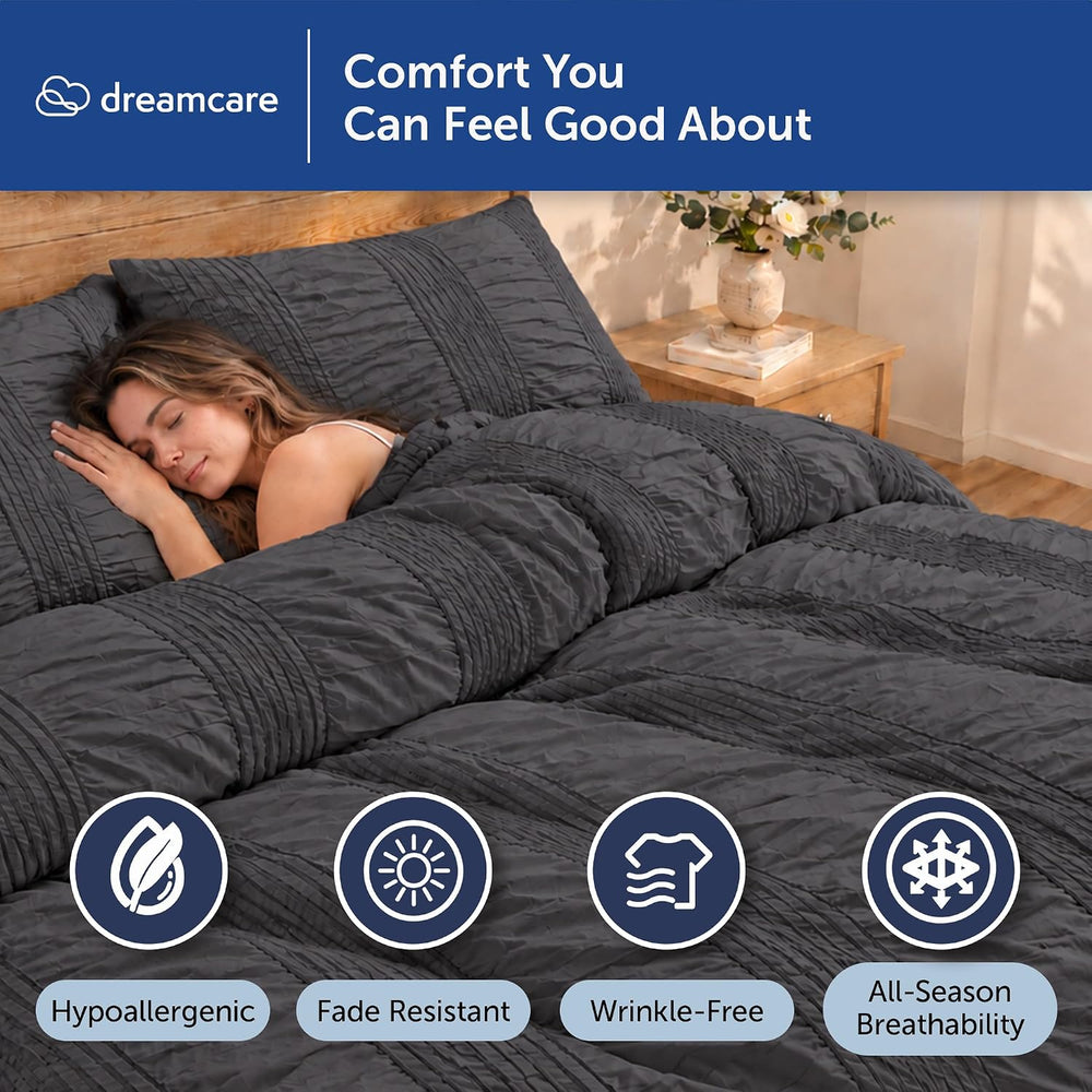 DREAMCARE Duvet Cover King - Hidden Zipper with 8 Internal Ties, 3pc Set