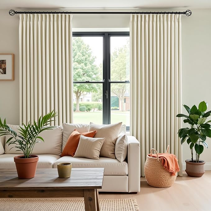 IVAPUPU Cream Beige Pinch Pleated Full Blackout Linen Curtains - Image 6