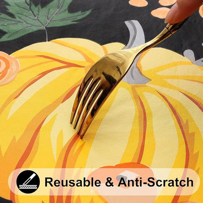 Smiry Plastic Thanksgiving Tablecloth, Pumpkin Waterproof Elastic Fitted Table - Image 6