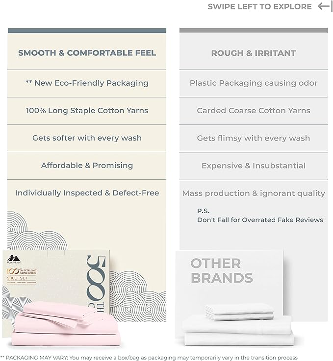 Mayfair Linen 500 Thread Count 100% Cotton Sheets King Size Bed Set - Image 2