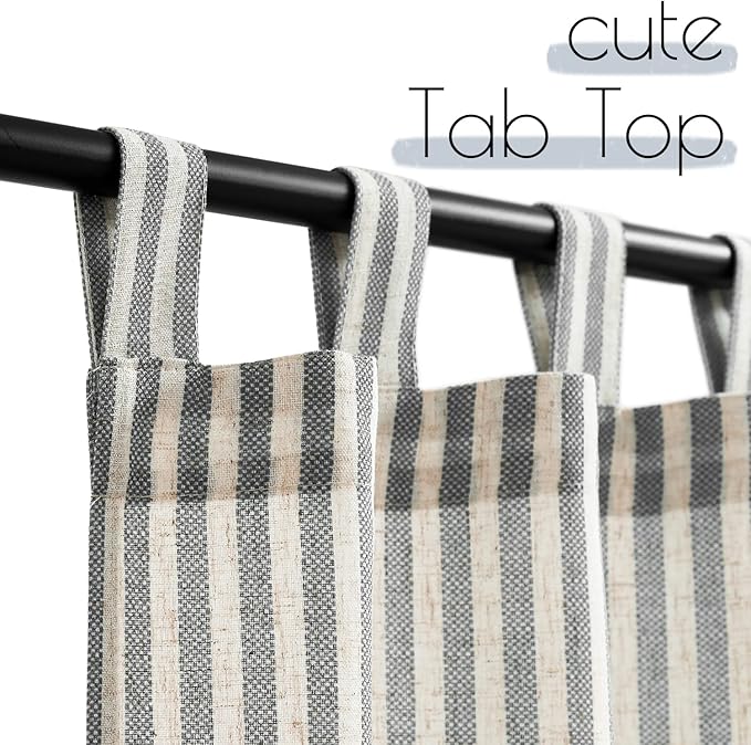 JINCHAN Tab Top Linen Kitchen Curtains 24 Inch Striped Tier Curtains Farmhouse - Image 2