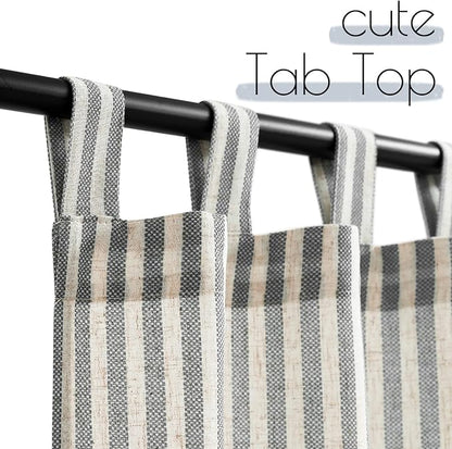 JINCHAN Tab Top Linen Kitchen Curtains 24 Inch Striped Tier Curtains Farmhouse - Image 2