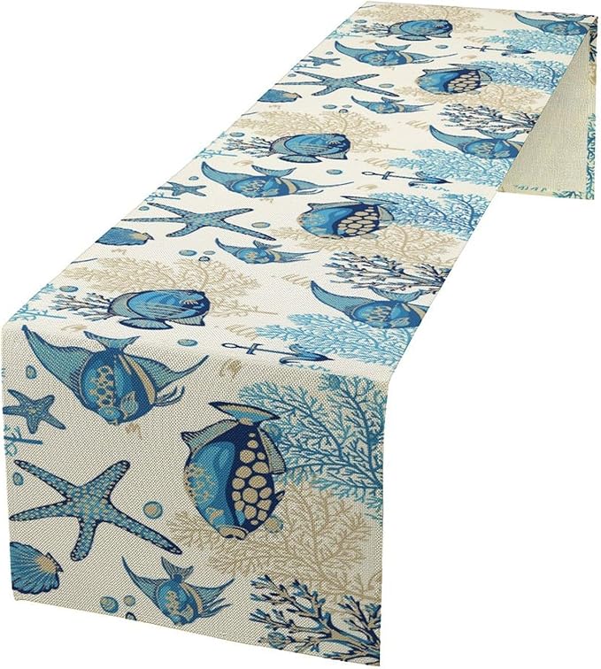 Coral Ocean Fish Table Runner for Kitchen Bedroom Living Room Underwater World by ShiTingYu