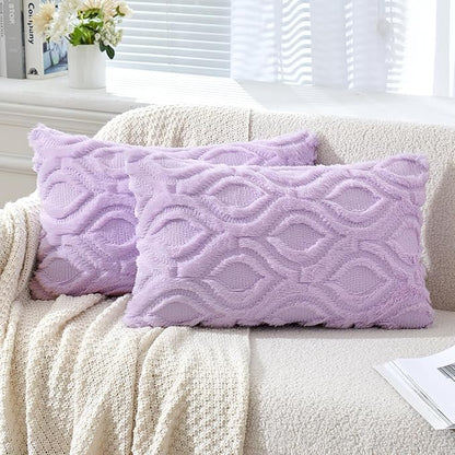 MIULEE Light Purple Throw Pillow Covers 12x20 Inch, Soft Winter Plush Faux Wool by MIULEE