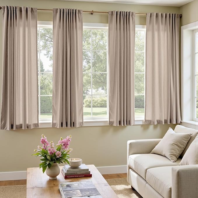 jinchan Linen Curtains with Privacy Lining 63 Inch Length Taupe Brown Farmhouse - Image 3