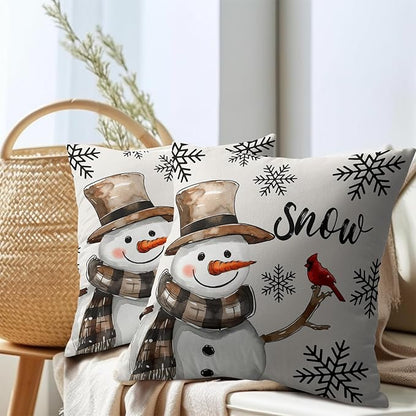 Snowman Throw Pillow Cover Christmas Pillowcase 18x18 Inch Set of 2 Snowflake - Image 7