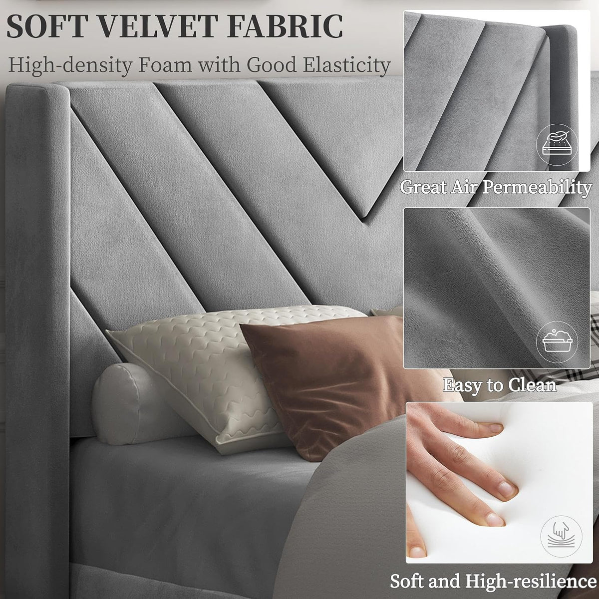 yaheetech twin bed frame with chevron channel-tufted headboard showing dimensions