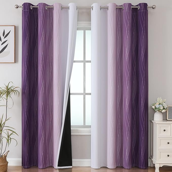 Estelar Textiler Purple and Greyish White Ombre Blackout Curtains 84 Inches Long by ESTELARTEXTILER