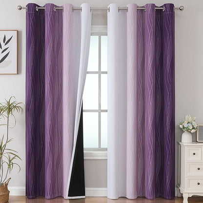 Estelar Textiler Purple and Greyish White Ombre Blackout Curtains 84 Inches Long by ESTELARTEXTILER