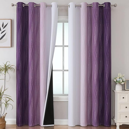 Estelar Textiler Purple and Greyish White Blackout Curtains 96 Inches Long by ESTELARTEXTILER