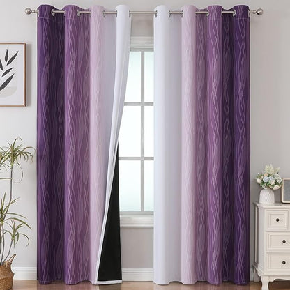 Estelar Textiler Purple and Grayish White Blackout Curtains 108 Inches Long by ESTELARTEXTILER