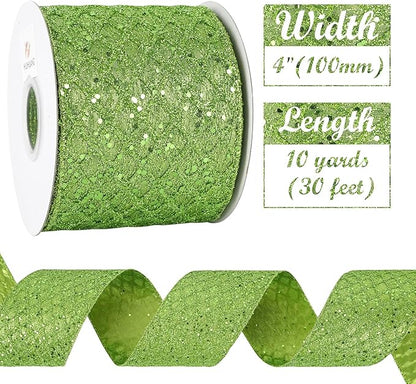 HUIHUANG Lime Green Glitter Wired Ribbon - Image 2