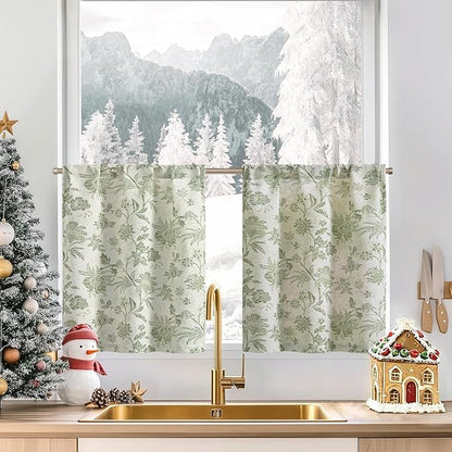 jinchan Floral Linen Tier Curtains 24 Inch Farmhouse Cafe Curtains Rod Pocket by JINCHAN